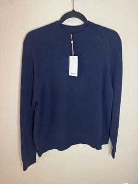 Quince Organic Cotton Crew Neck Sweater Womens M Navy Knit NWT